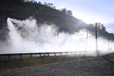 Weather towers on the Highway Section of the Virginia Smart Roads producing fog