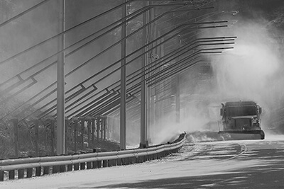 Weather towers on the Highway Section of the Virginia Smart Roads producing snow